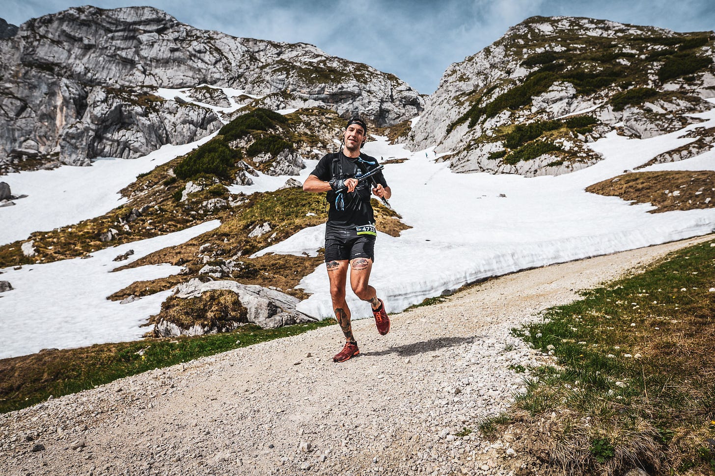 the author trail running in the mountains