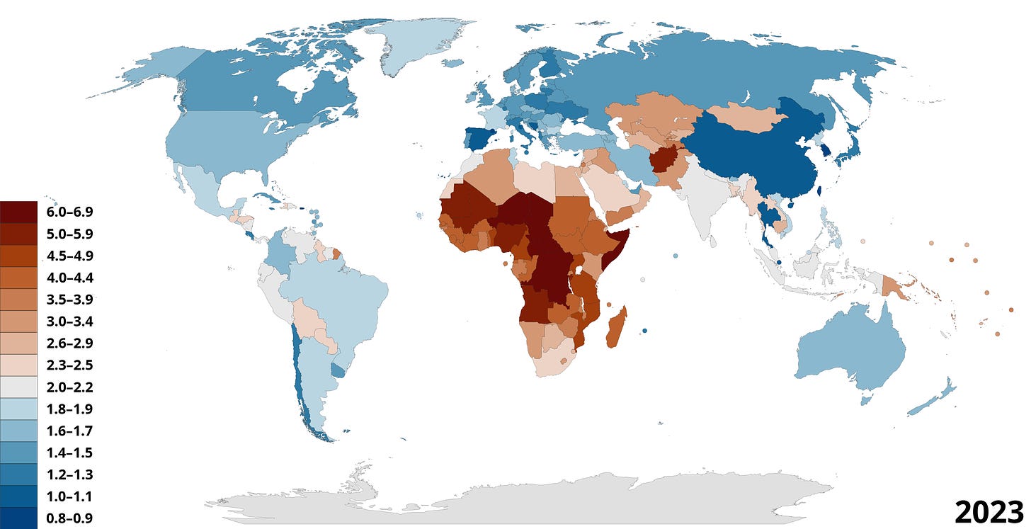 Map of countries by fertility rate, according to the Population Reference Bureau by Korakys