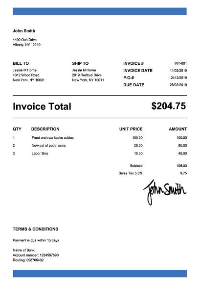 Image 1: invoice sample (source: invoicehome.com)