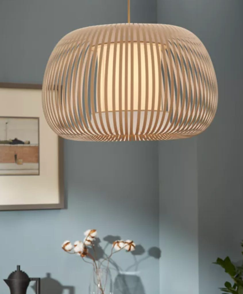 Domed light pendant with strips representing ribbons