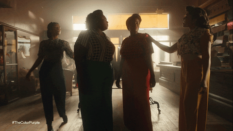 Gif from The Color Purple featuring 4 Black women in silhouette