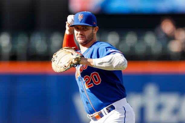 Pete Alonso of the New York Mets warms up on the field prior to a game against the Arizona Diamondbacks at Citi Field on September 14, 2023 in New...