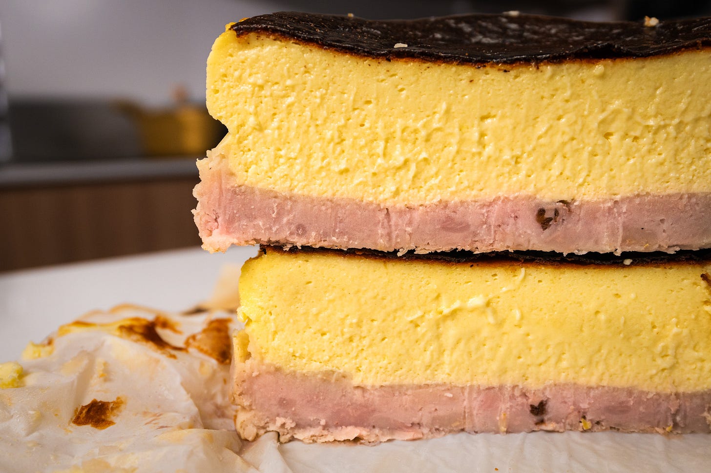 cross section of taro cheesecake