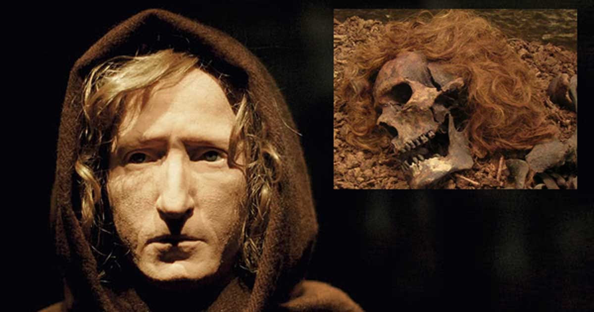 Portada - Principal: Reconstrucción facial del Hombre de Bocksten (historum). Detalle: Restos óseos del Hombre de Bocksten. (Fotografía: CC BY 2.0)