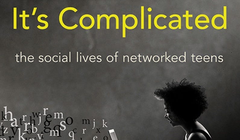 Cover from danah boyd’s book “It’s Complicated: The Social Lives of Networked Teens.” Includes the title and some random letters coming from a girl’s computer.