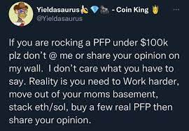 ZachXBT on Twitter: "@BlueBadger2600 @Yieldasaurus Previously this person  was attempting to make fun of people who could not afford a $100k JPEG and  then it became a popular copypasta? https://t.co/DT7co8mqcf" / Twitter