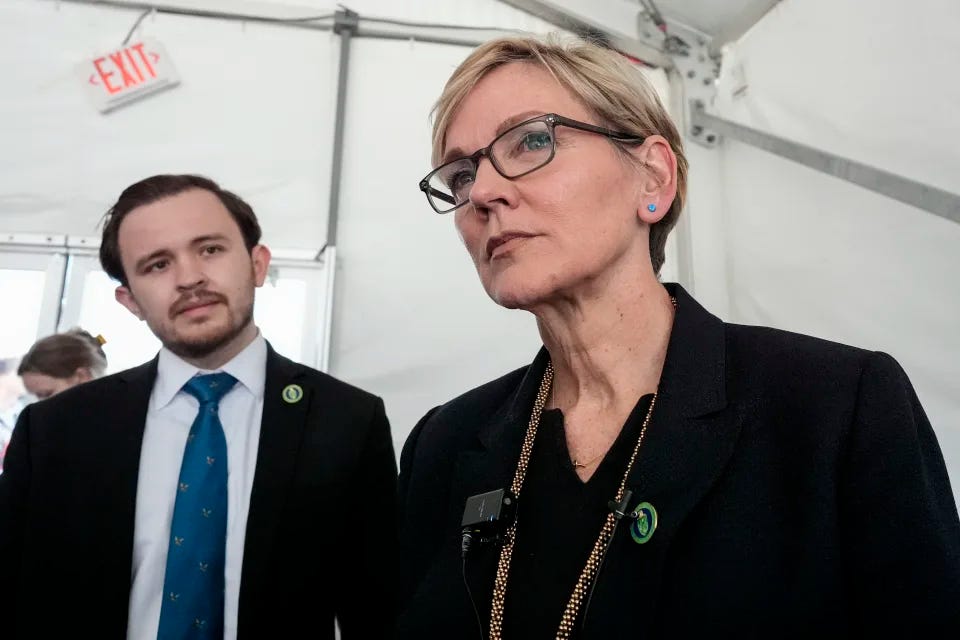 U.S. Energy Secretary Jennifer Granholm speaks to reporters, Friday, May 31, 2024, in Waynesboro, Ga. Granholm visited a newly completed nuclear reactor at the Alvin W. Vogtle Electric Generating Plant. (AP Photo/Mike Stewart)