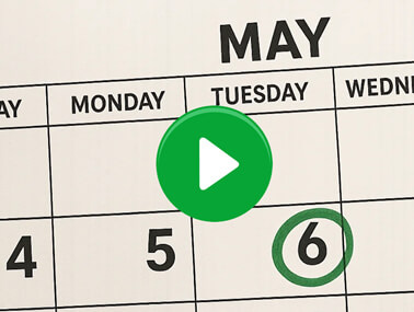 A calendar with a green play button