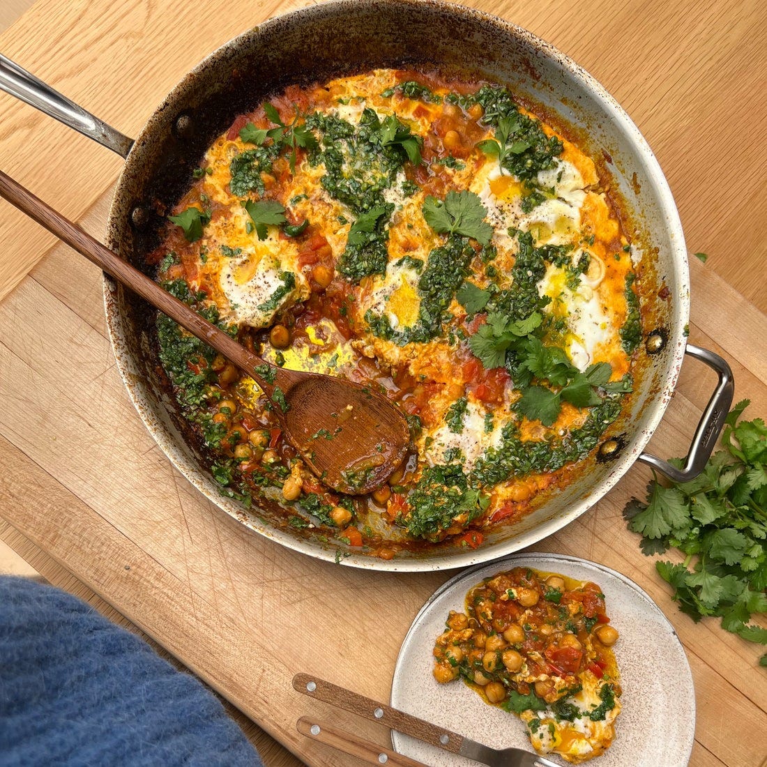Creamy Chickpea Shakshuka with Cilantro Jalapeño Oil