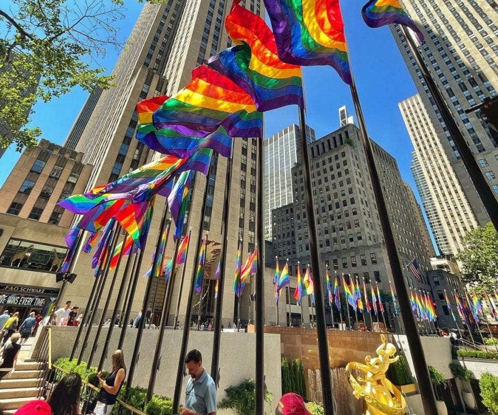 Pride flags at Rockefeller Center