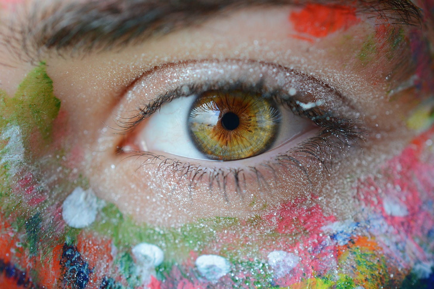 Human eye surrounded by colorful markings