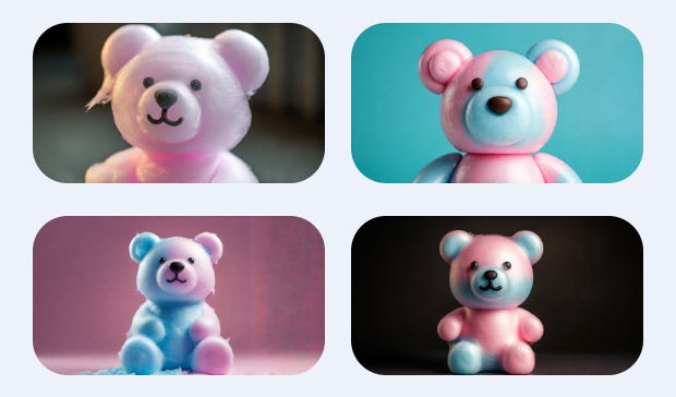 Prompt: A cute bear made out of cotton candy