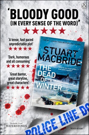 Pack shot of Stuart's book: The Dead of Winter, complete with reviews