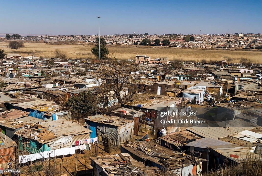 Tin shacks, Township Kliptown, Soweto, Johannesburg, Gauteng, South Africa