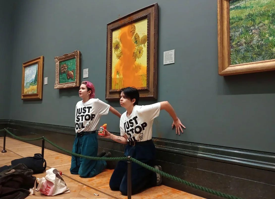 Just Stop Oil protesters glue themselves to Van Gogh painting