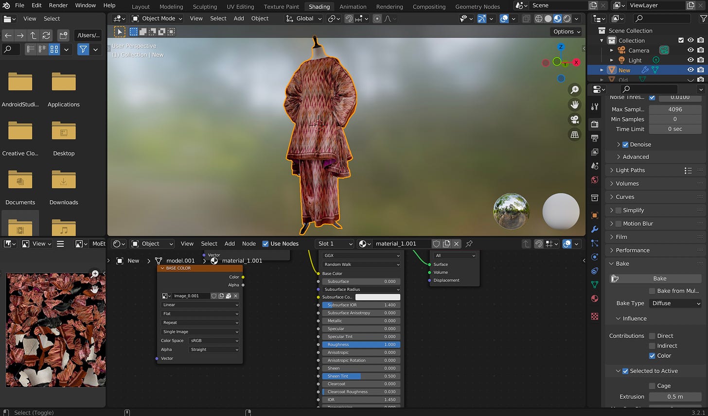 Optimizing the Modern Ethnic 3D model in Blender.