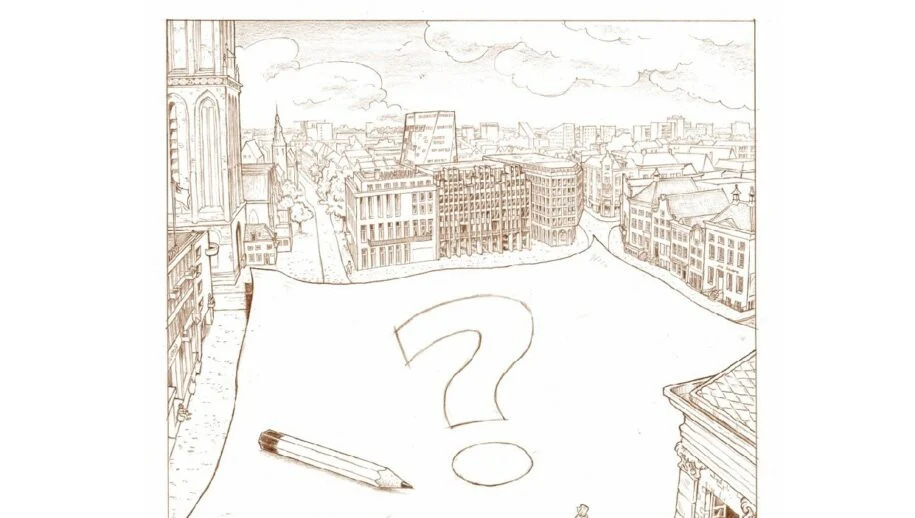 Illustration of Groningen's Grote Markt with a blank space in the middle, open for creative freedom