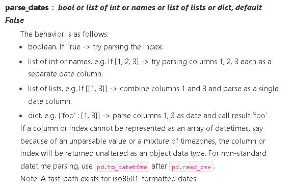 using parse_dates as a way to parse dates, and then load them up correctly is a huge time saver