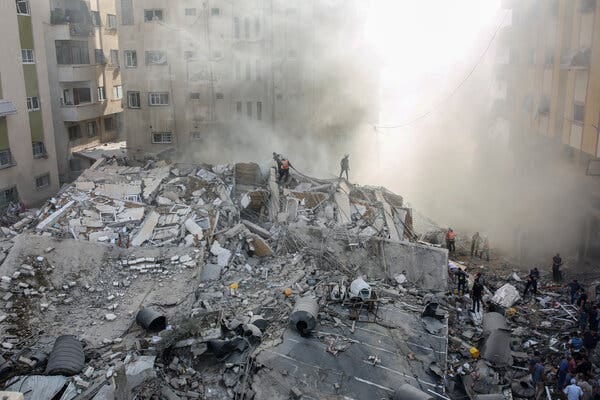 A building in rubble.