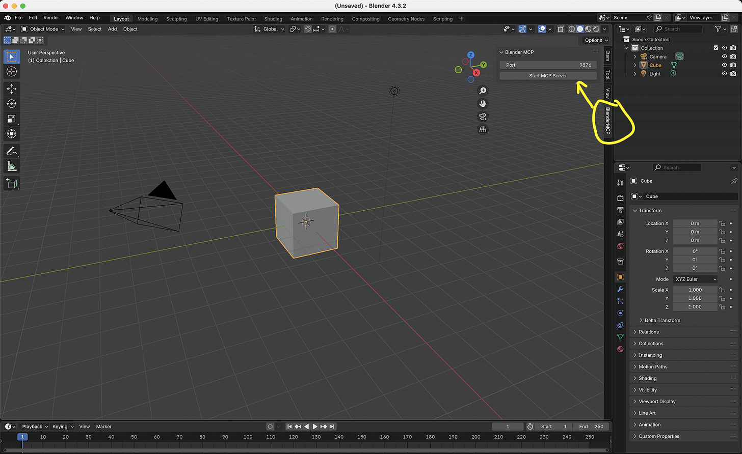 BlenderMCP in the sidebar