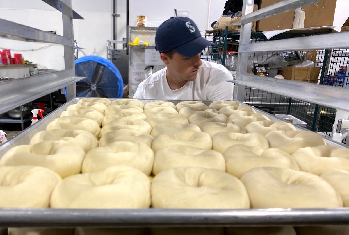 Aaron Emas making bagels.