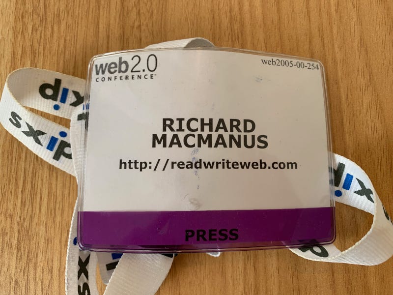 My press badge for the Web 2.0 Conference, October 2005