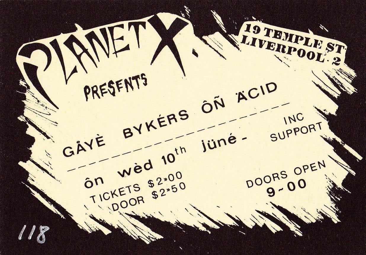 Poster for the gig at Planet X. It was on Wednesday 10th June and tickets were £2 (£2.50 on the door).