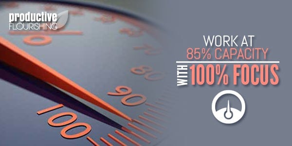 The key to doing great creative work over the long haul is to work at 85% capacity with 100% focus. Save a little every day so you can do more over the course of a week. | Work at 85% Capacity with 100% Focus //productiveflourishing.com/work-at-85-capacity-with-100-focus/