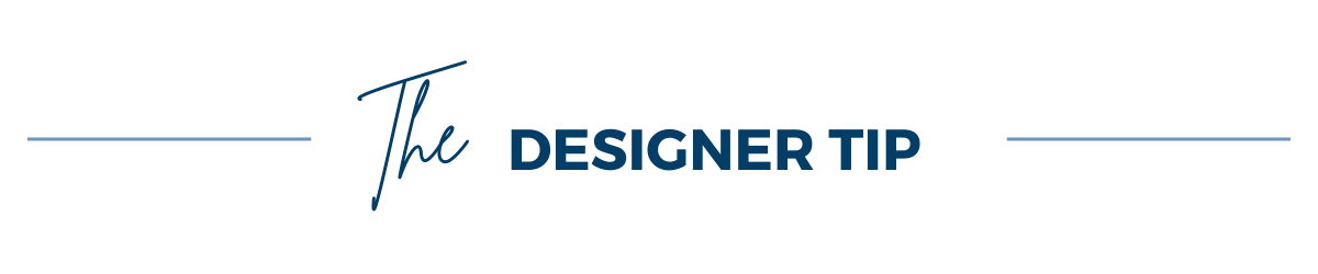 Elegant typographic design on a black background with the phrase "The Designer Tip" written in blue, flanked by horizontal white lines on either side.