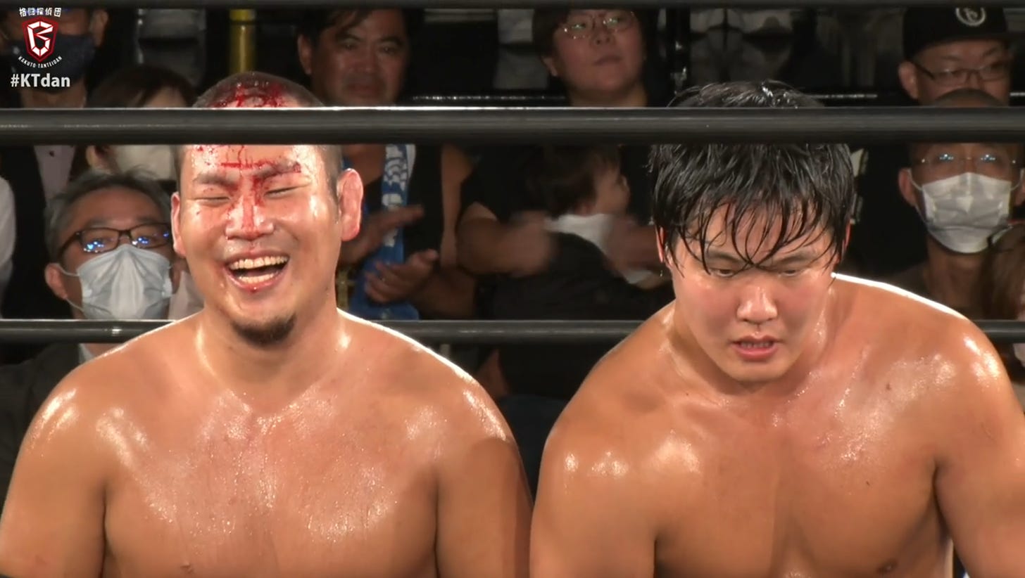 Fuminori Abe (left) and Takuya Nomura (right) after their match.