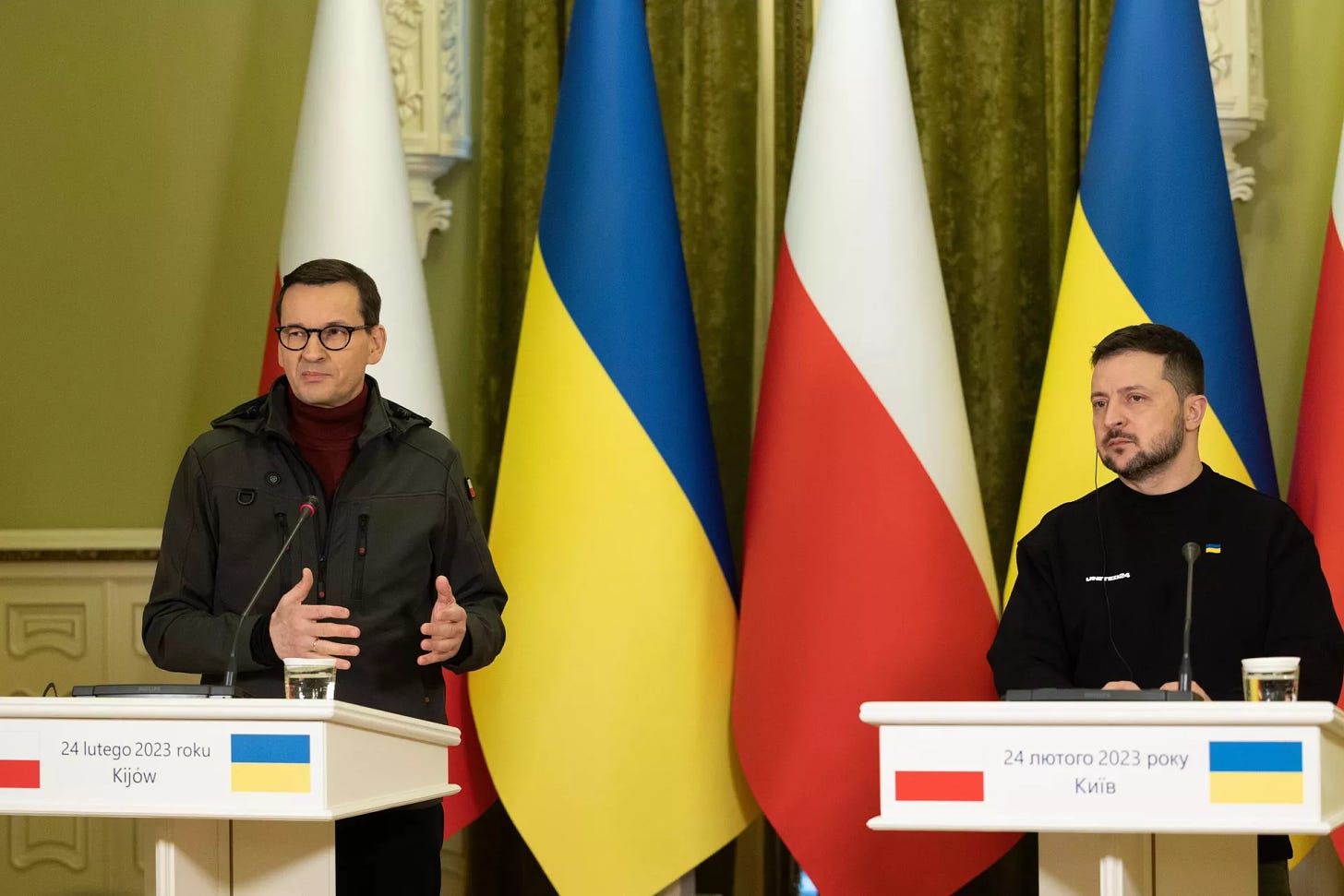 Mateusz Morawiecki lengyel miniszterelnök és Vlagyimir Zelenszkij ukrán elnök kijevi találkozóján – RIA Novosti, 1920, 2023.08.02.