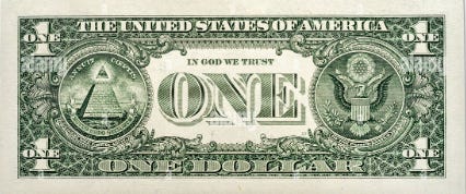 Close up of a dollar bill

Description automatically generated