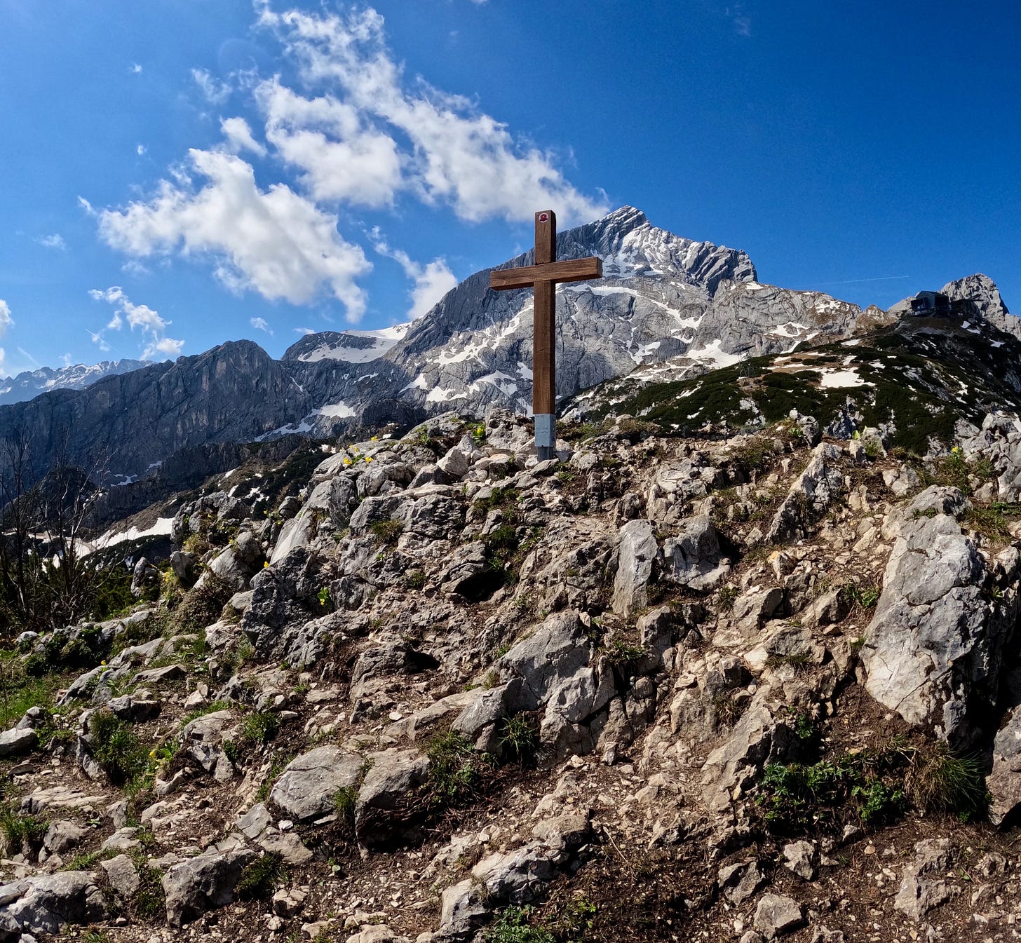 Impressive mountain range with blue sky and few clouds