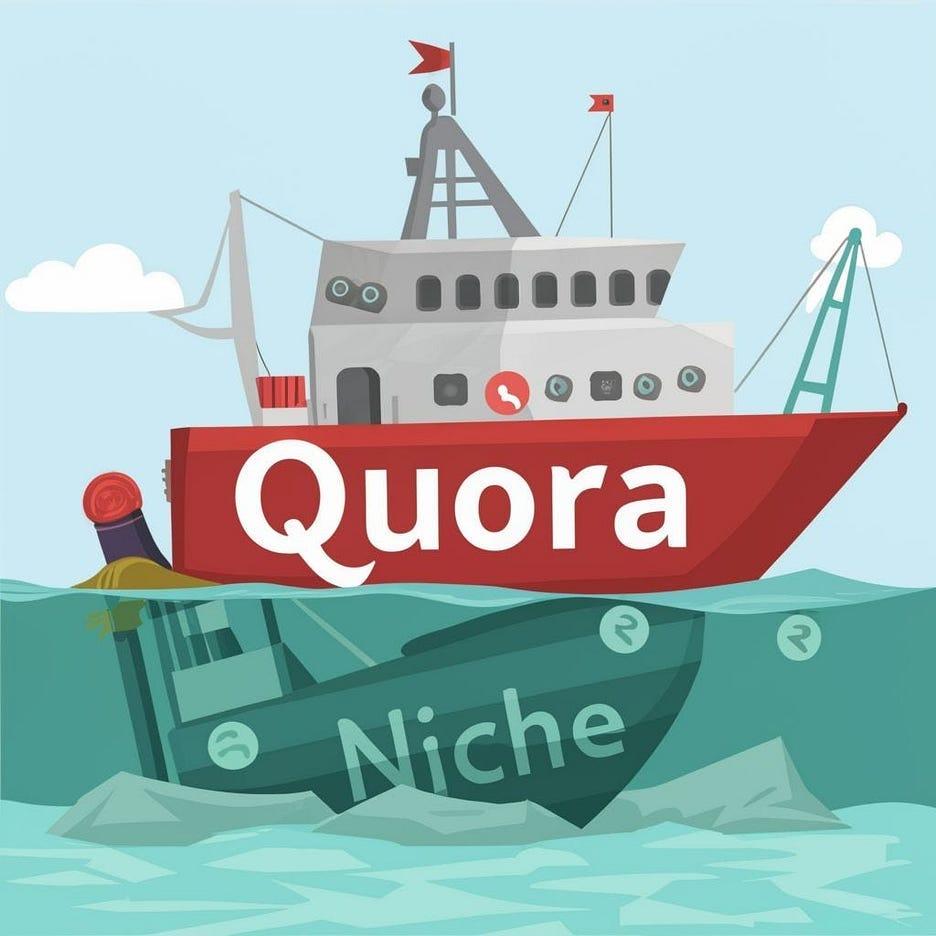 A Quora boat sinking a Niche boat