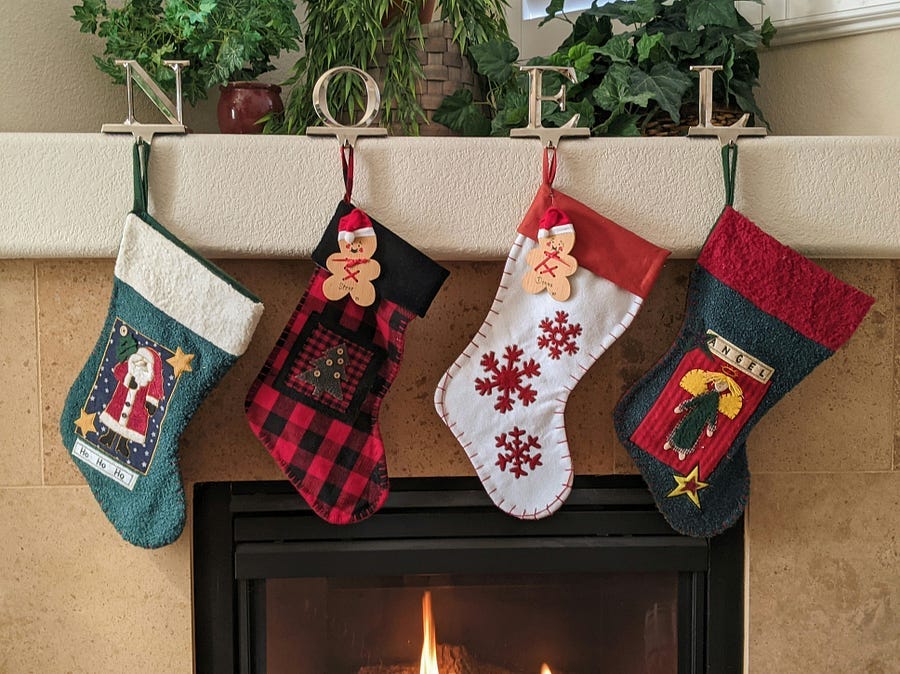 Christmas stockings on mantlepiece