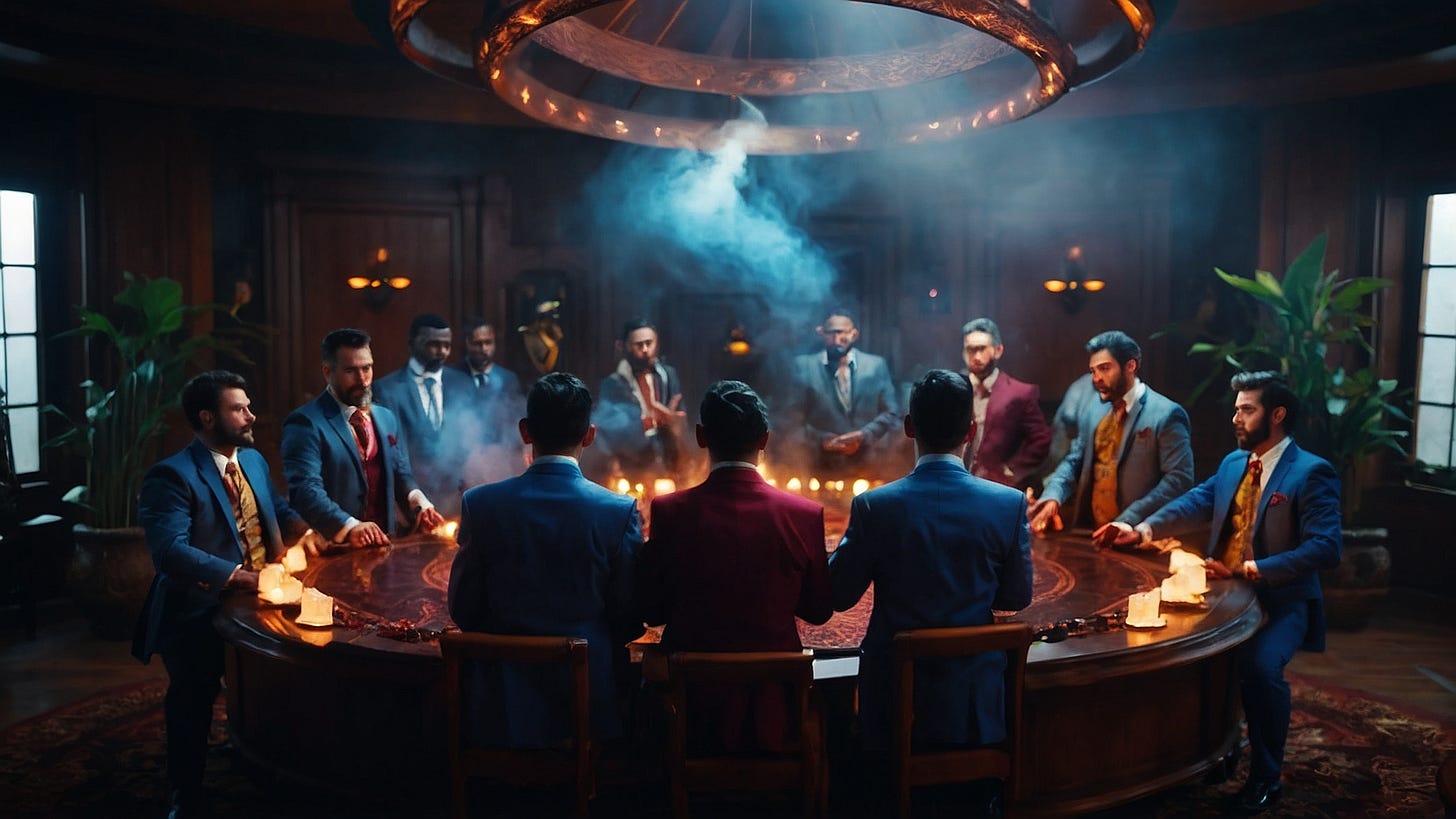A rare depiction of the Executive Meeting ritual, colorized (Leonardo Diffusion XL)