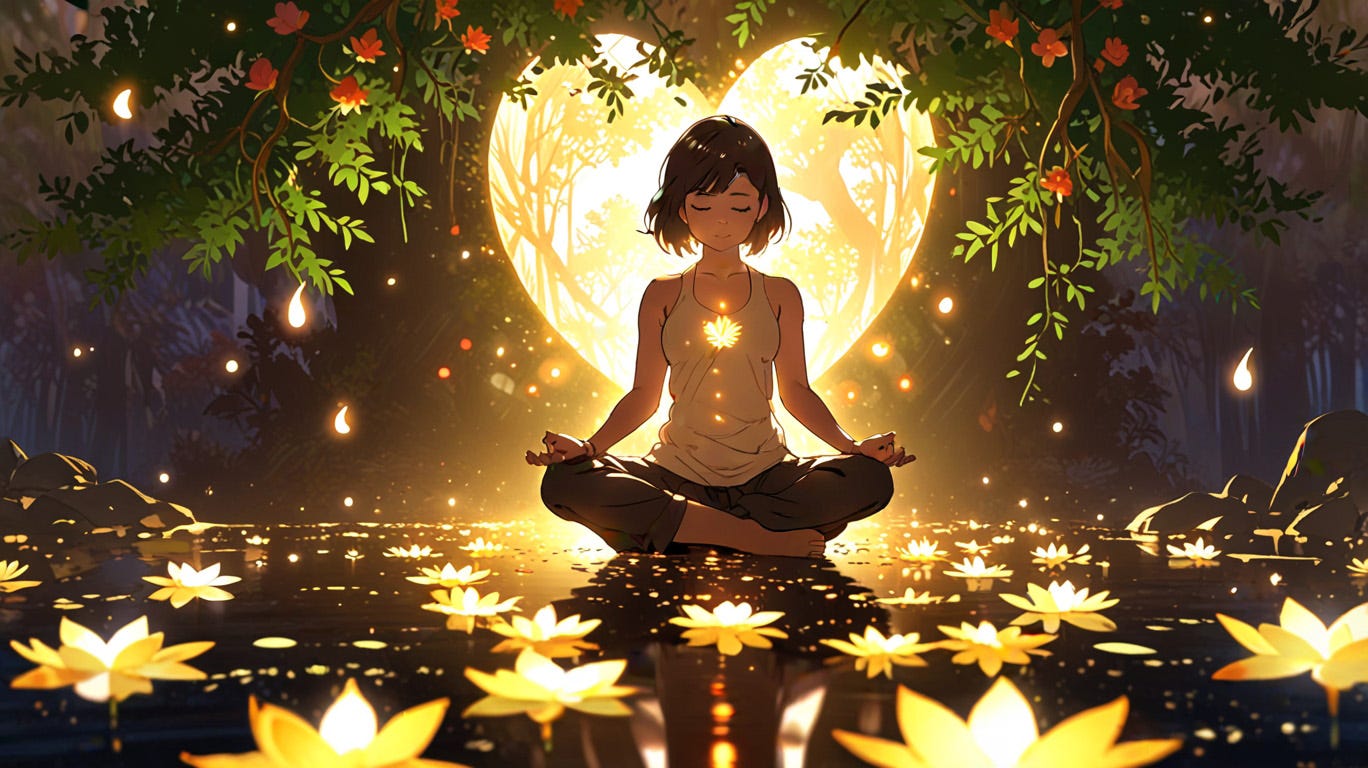 Ilustración estilo manga de una mujer meditando