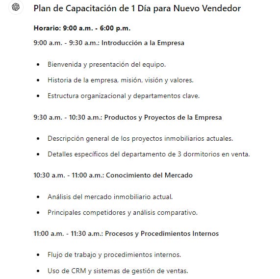 Ejemplo de ChatGPT para plan de capacitacion