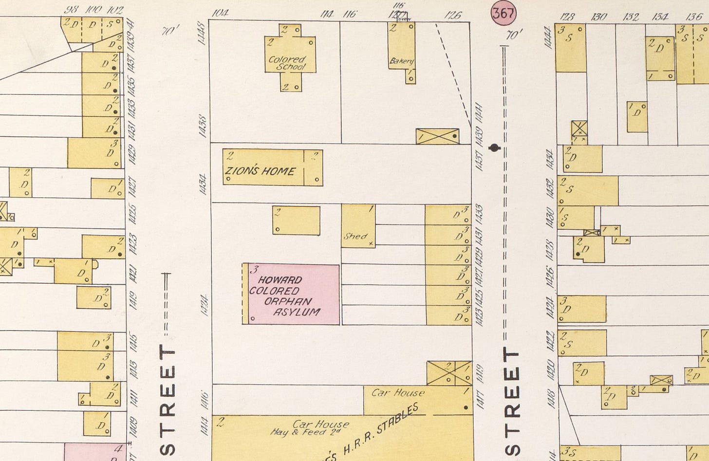 map showing a wood frame building labeled zion's home