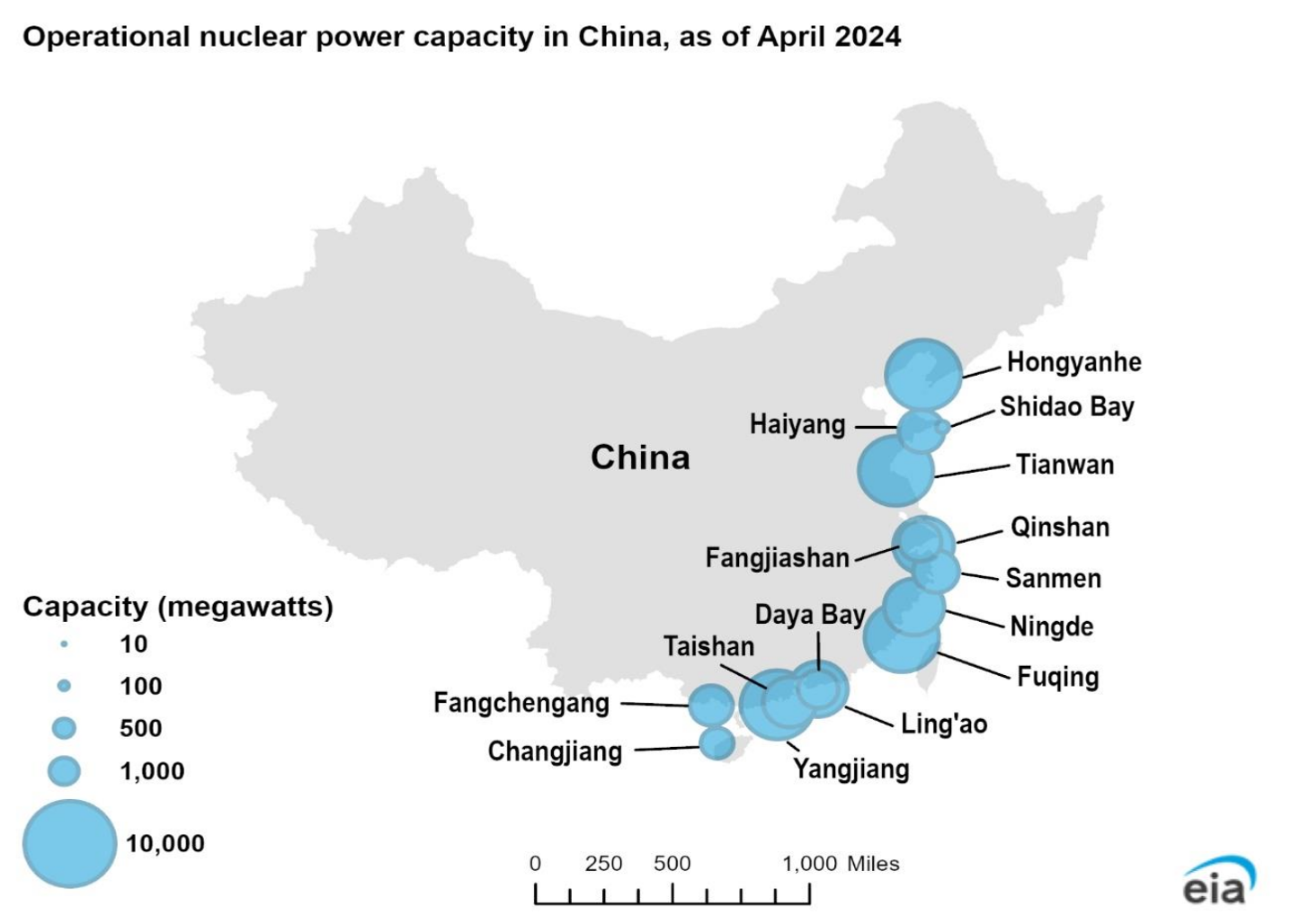 operational nuclear power capacity in China as of April 2024