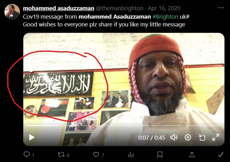 Bangladeshilainen Asaduzzaman jakoi aiemmin sosiaalisessa mediassa videon, jossa näkyy hyvin selkeästi al-Qaeda-kytköksinen radikaali islamistien lippu, millä julistetaan sharia-lakia. Videolla hän kehottaa ottamaan Covid-rokotuksia.