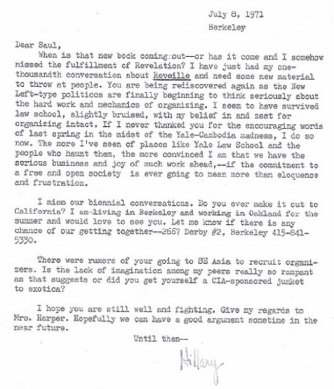 Hillary Clinton's Letter To Saul Alinsky