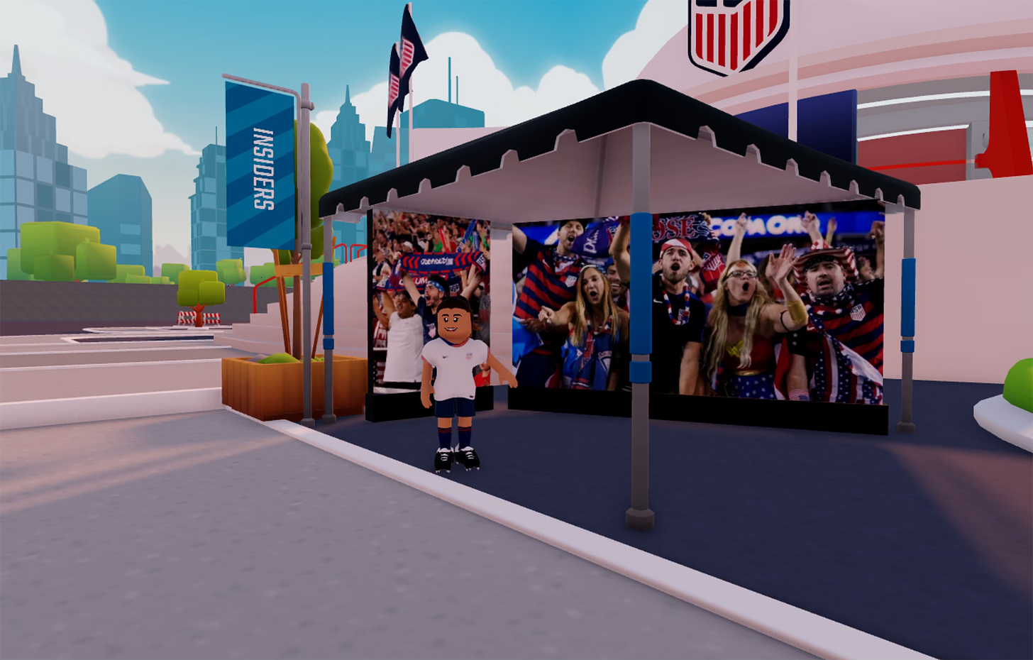 The U.S. Soccer Insiders loyalty program tent in the U.S. Soccer Tycoon area of the FIFA World 2.0 Roblox experience