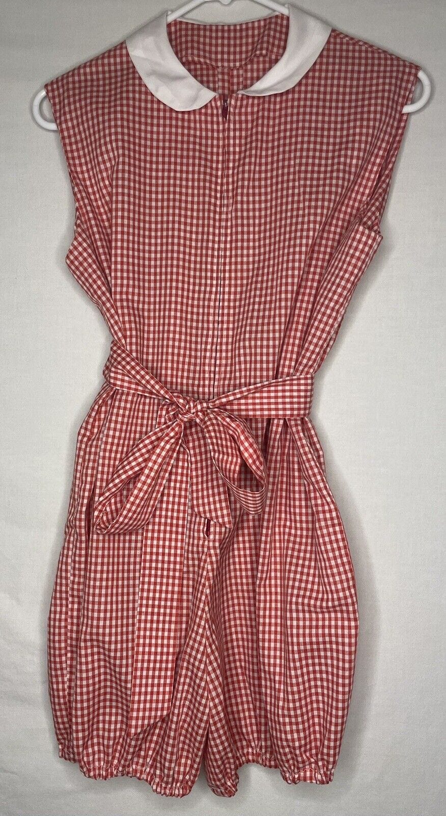 Vintage 60s Red Gingham Romper~Jumpsuit~Playsuit~Handmade~Large - Picture 1 of 2