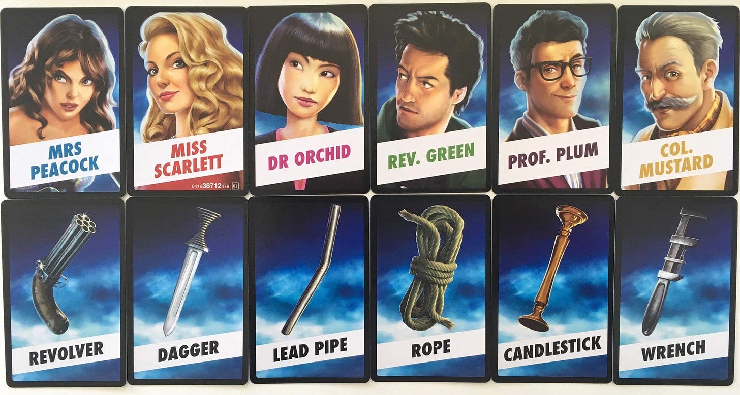 Amazon.com: Clue Board Game Replacement Card Set All (21) Cards Weapons  Suspects Rooms/Locations : Toys & Games
