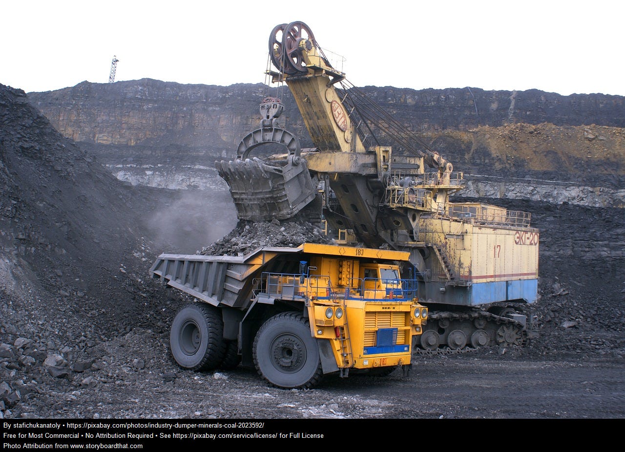 Photo of a dragline loading coal into a haulpak truck