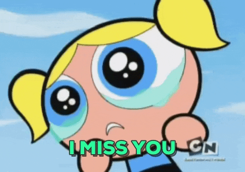 A gif of Bubbles from the Powerpuff Girls saying I miss you