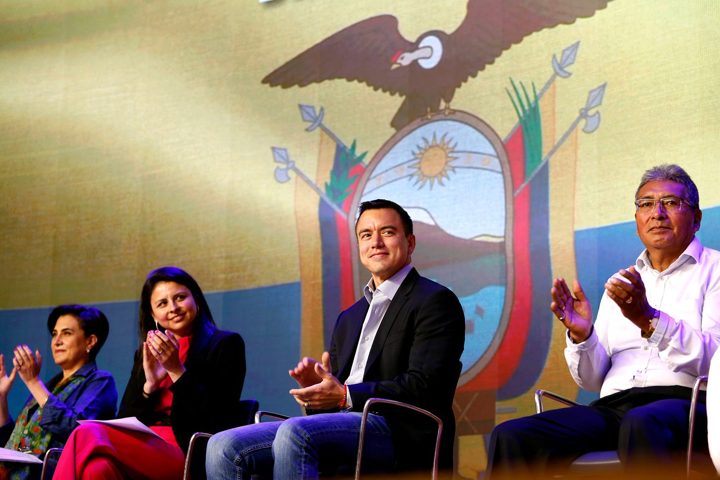 El presidente de Ecuador, Daniel Noboa, en un encuentro con la comunidad migrante en Madrid este mes de junio..