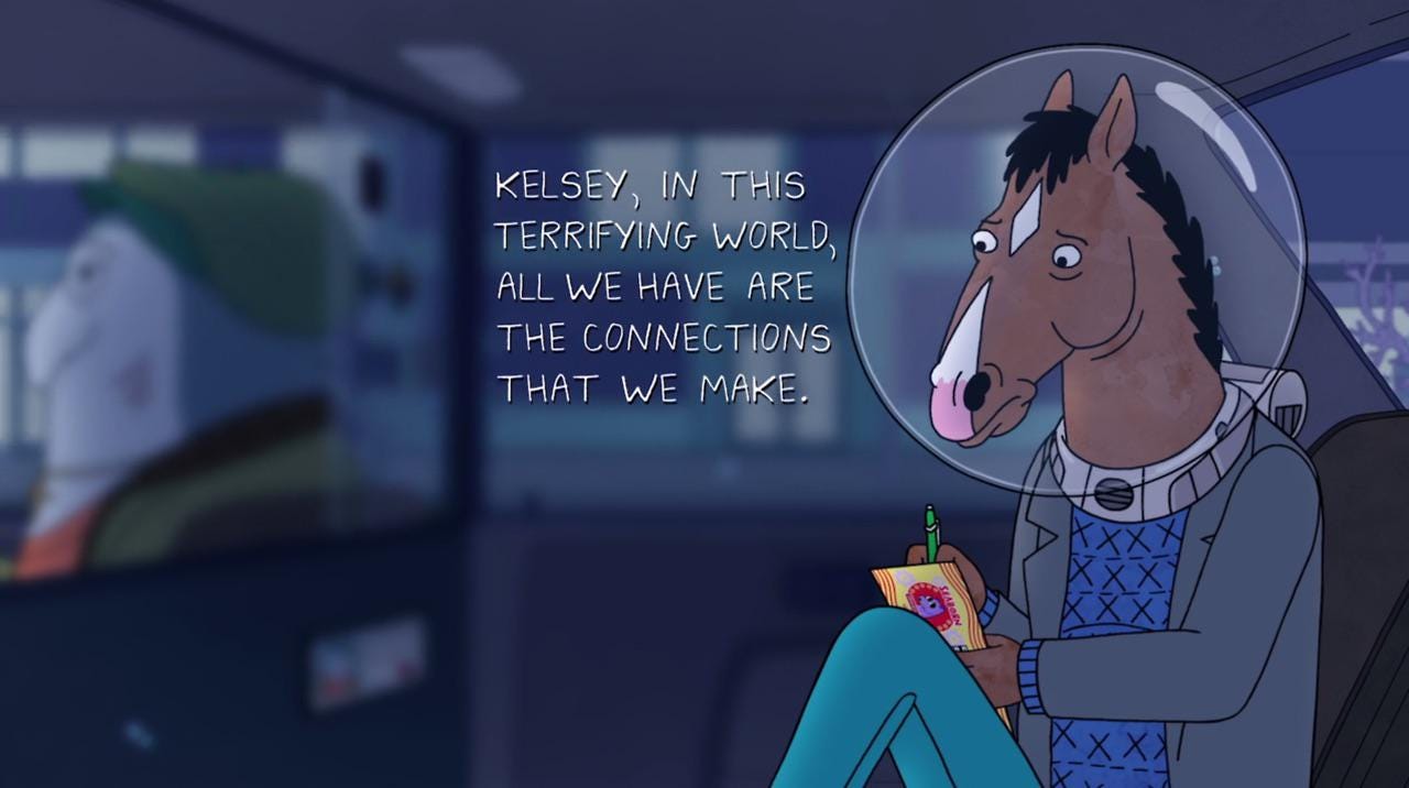 In this terrifying world, all we have are the connections that we make”  What does this quote from the show mean to you on a deeper level? :  r/BoJackHorseman