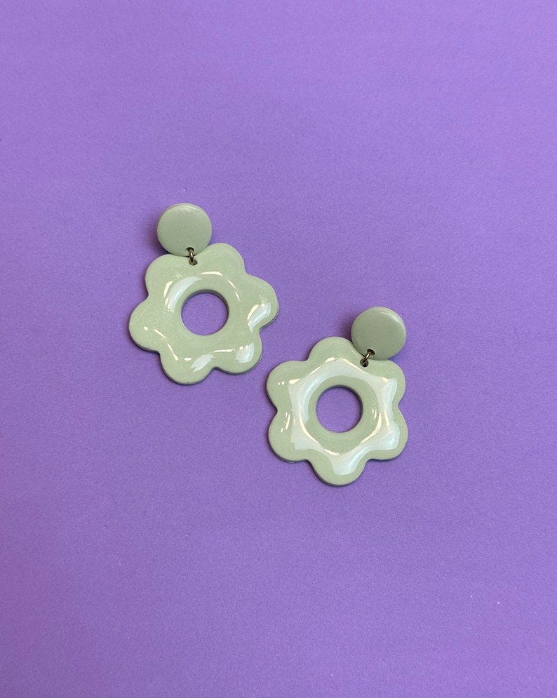 MINT Baby Daisies Retro Mod Daisy Polymer Clay Hoop Earrings image 1